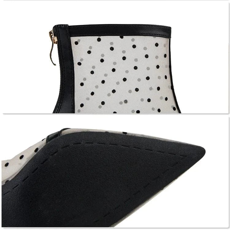 Sweet and thin perspective polka dot mesh hollow high-heeled shoes women's sandals stiletto high-heeled pointed ankle boots