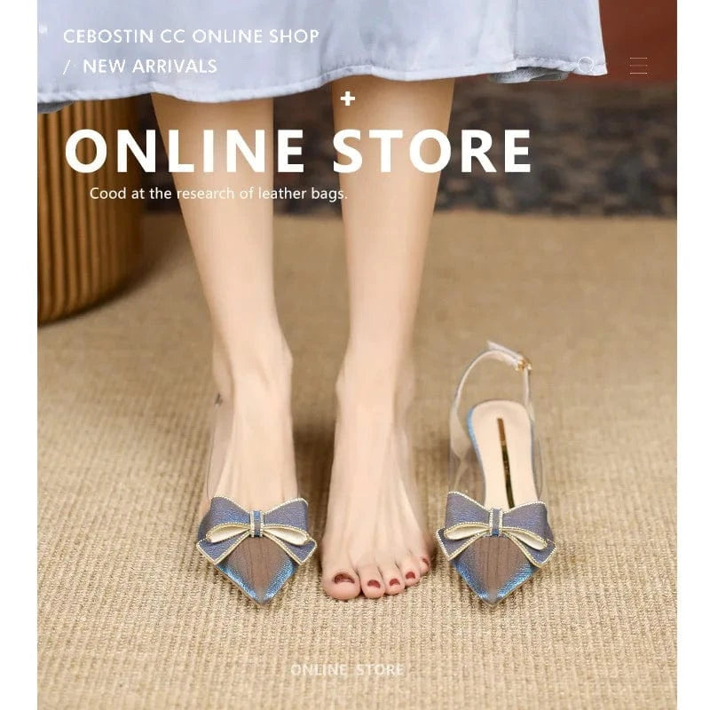 Sweet Style Ladies Point Toe Bowknot High Heels Sexy Banquet Dress Stilettos Sandals for Women