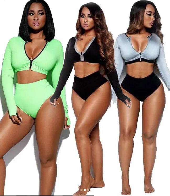 Swimsuit 2024 new zipper long sleeve split SWIMSUIT SET