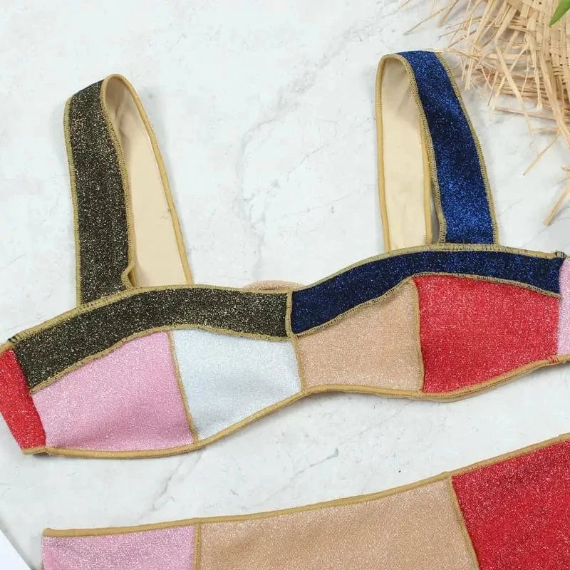 Swimsuit New Bikini High Waist Women's Gold Silk Color Printed Swimsuit Swimwear