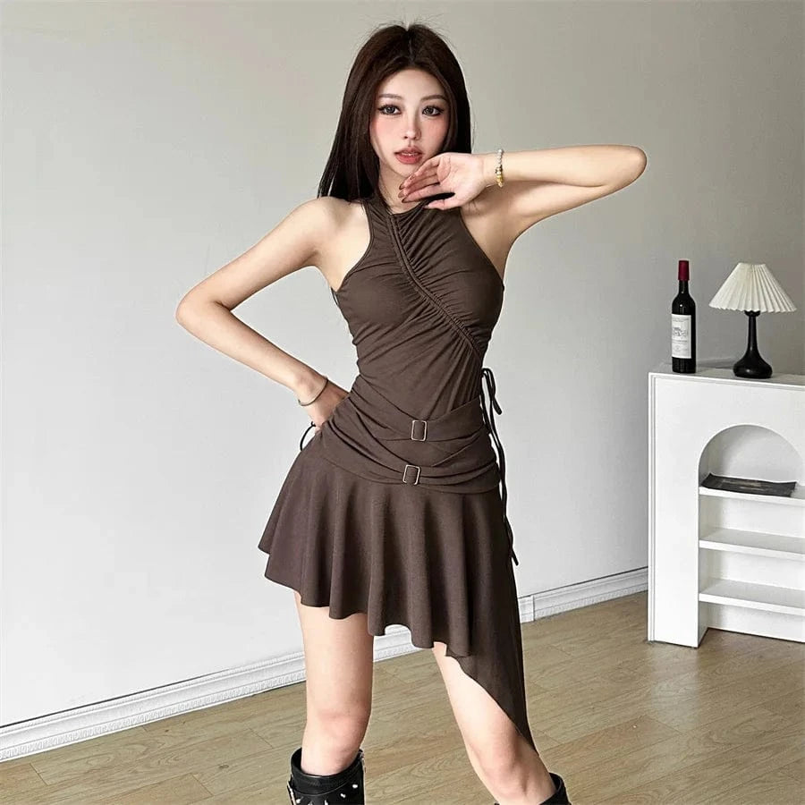 Sylcue 2025 Spring New Party Queen Sweet Gentle Cute High Street Elegant Mature Sexy Women'S Sleeveless Pleated Dress