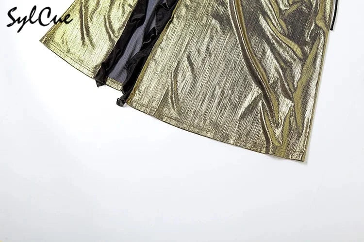 Sylcue Metallic Retro Matte Trendy Distinctive Summer High Street Travel Cool Confident Sexy Women's Hooded Dress With Sleeves