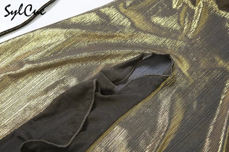 Sylcue Metallic Retro Matte Trendy Distinctive Summer High Street Travel Cool Confident Sexy Women's Hooded Dress With Sleeves