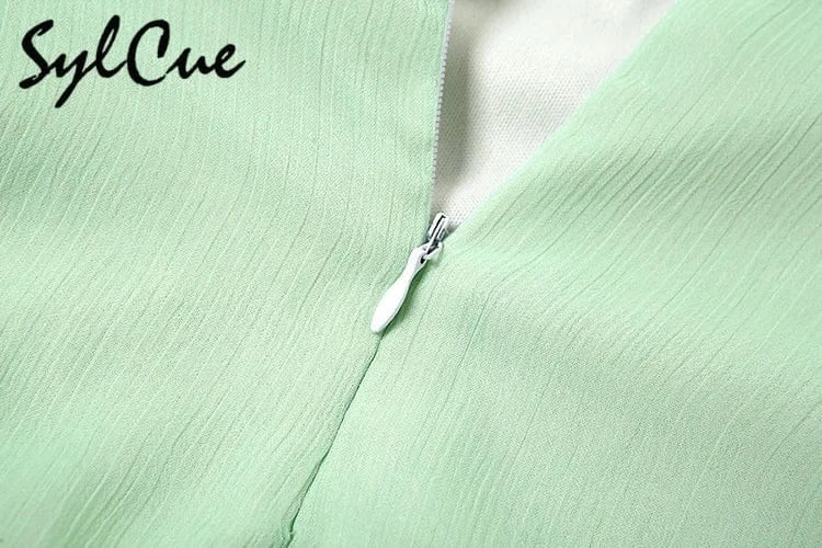 Sylcue Mint Green Fresh Forest Girl Vitality Cute Playful Natural Free Breathable Summer Sexy Women's Suspender Dress A-Line