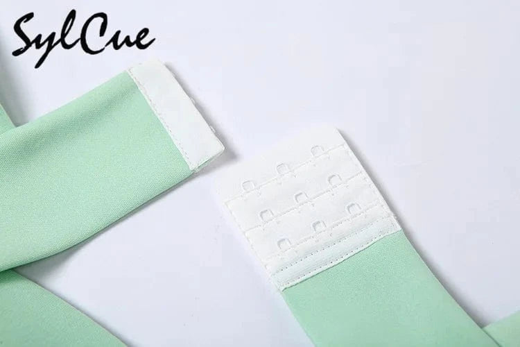 Sylcue Mint Green Fresh Forest Girl Vitality Cute Playful Natural Free Breathable Summer Sexy Women's Suspender Dress A-Line