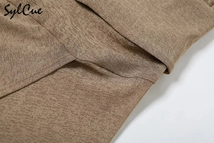 Sylcue Solid Color Simple Casual Fashionable Personality Sexy Mature Beautiful Confident Summer Party Women's Long Sleeve Dress