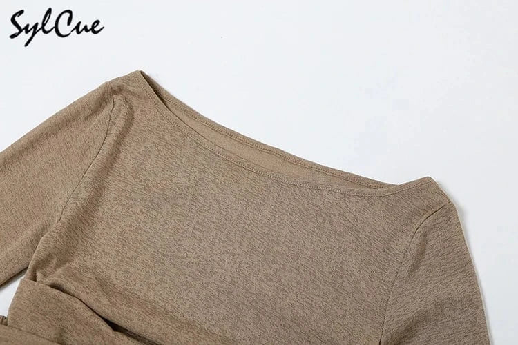Sylcue Solid Color Simple Casual Fashionable Personality Sexy Mature Beautiful Confident Summer Party Women's Long Sleeve Dress