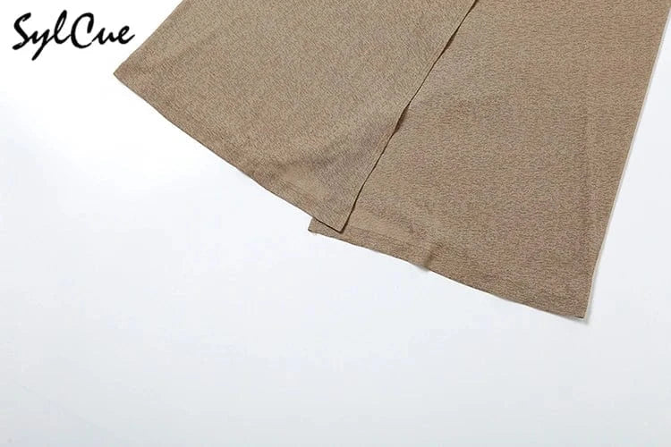 Sylcue Solid Color Simple Casual Fashionable Personality Sexy Mature Beautiful Confident Summer Party Women's Long Sleeve Dress
