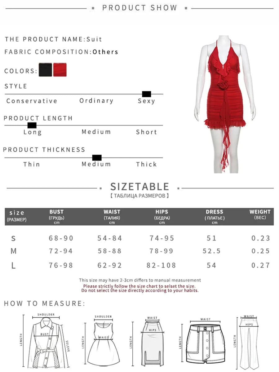 Sylcue Spring New Sweet Gentle Red Sexy Confident High Street Mature Beautiful Cool Women'S Short Ruffled Halter Dress