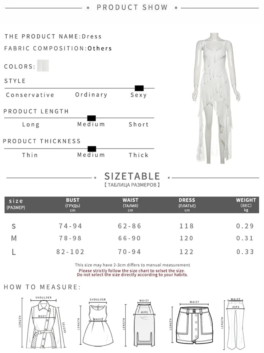 Sylcue White Sweet Gentle Mature Sexy Beautiful Summer Street Out Women'S Thin Perspective Tassel Design Long Sling Dress