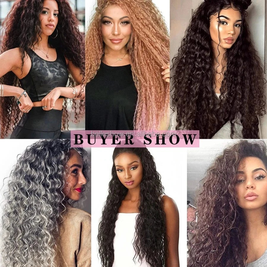 Synthetic Long Kinky Curly Hair Weave Bundles Hair Extensions Ombre Brown Pink Grey Loose Deep Wave Bulk Hair For Women Blonde