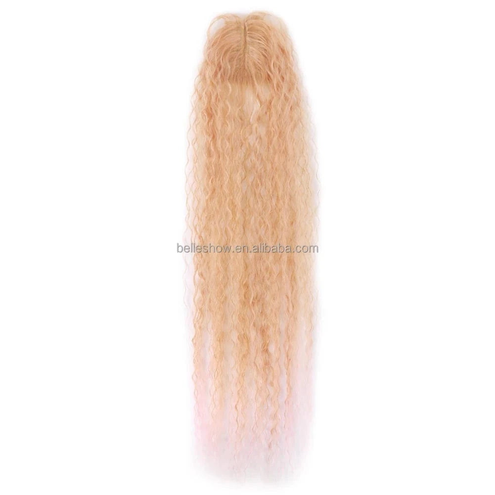 Synthetic Long Kinky Curly Hair Weave Bundles Hair Extensions Ombre Brown Pink Grey Loose Deep Wave Bulk Hair For Women Blonde