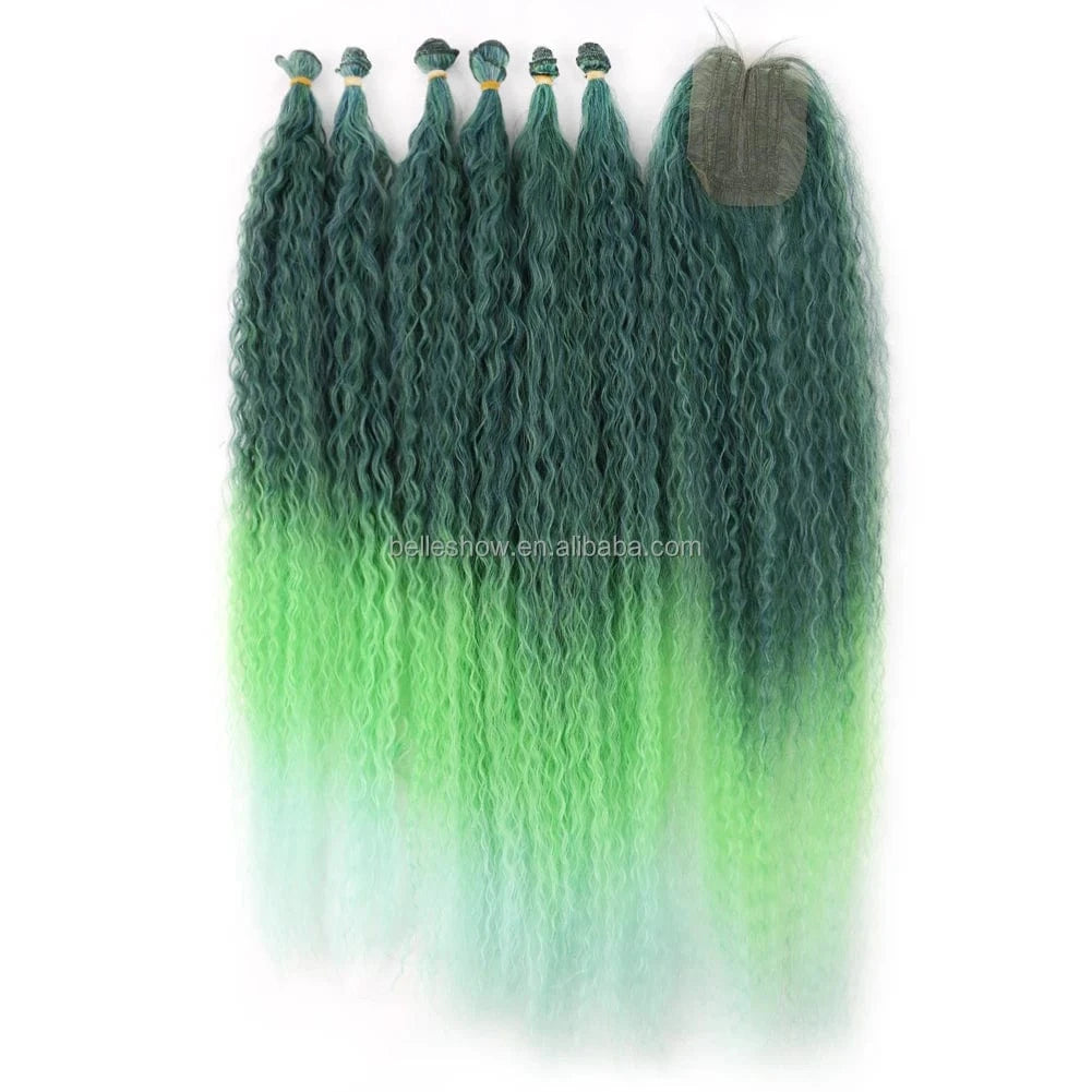 Synthetic Long Kinky Curly Hair Weave Bundles Hair Extensions Ombre Brown Pink Grey Loose Deep Wave Bulk Hair For Women Blonde