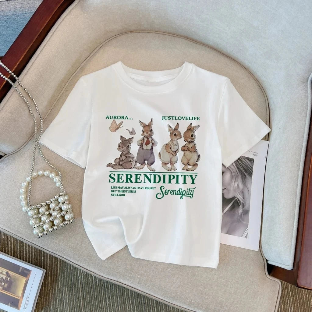 T-Shirt for Women 2023 Summer New Design Printed Cute Rabbit Streetwear T-Shirt Slim Breathable Cotton Ladies T-Shirt