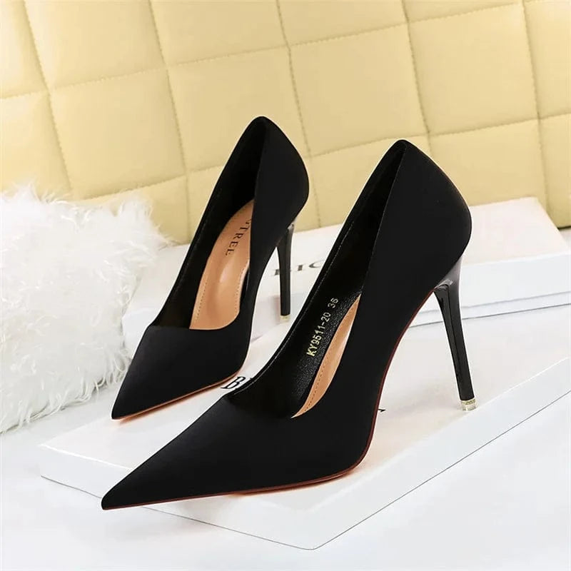 Talon Tacones Zapatos Ayakkab Fashion Shoes Stiletto Pumps Satin 34-43 Size Hollow Women High Heels