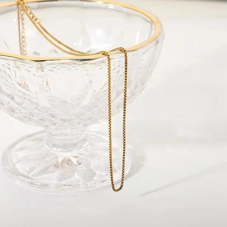 Tarnish Free / 16inches / N2454 N2454 Women Dainty Jewelry 18K Gold Plated Choker Tiny Square Cube Bead Stainless Steel Chain Necklace For Accessories