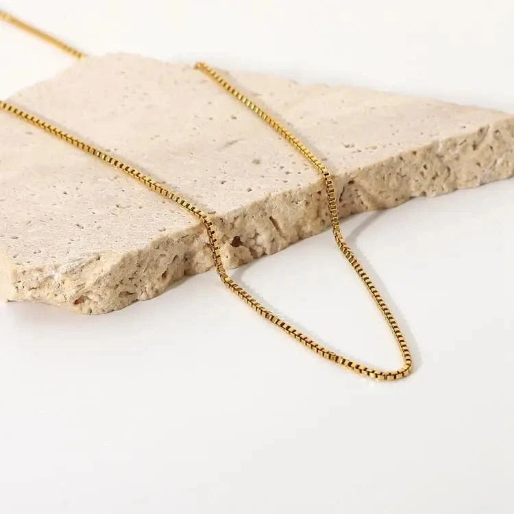 Tarnish Free / 16inches / N2454 N2454 Women Dainty Jewelry 18K Gold Plated Choker Tiny Square Cube Bead Stainless Steel Chain Necklace For Accessories