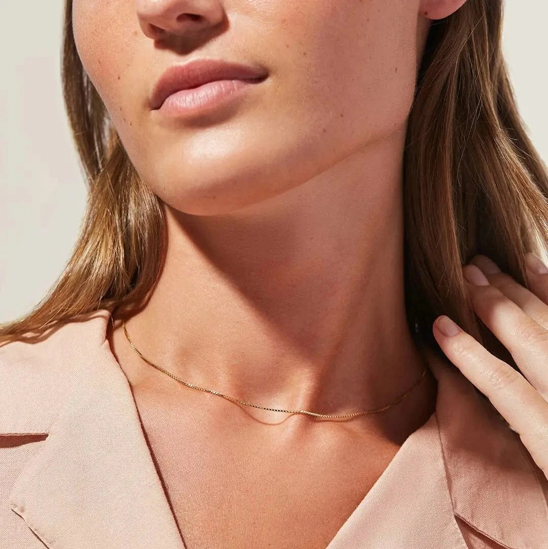 Tarnish Free / 16inches / N2454 N2454 Women Dainty Jewelry 18K Gold Plated Choker Tiny Square Cube Bead Stainless Steel Chain Necklace For Accessories
