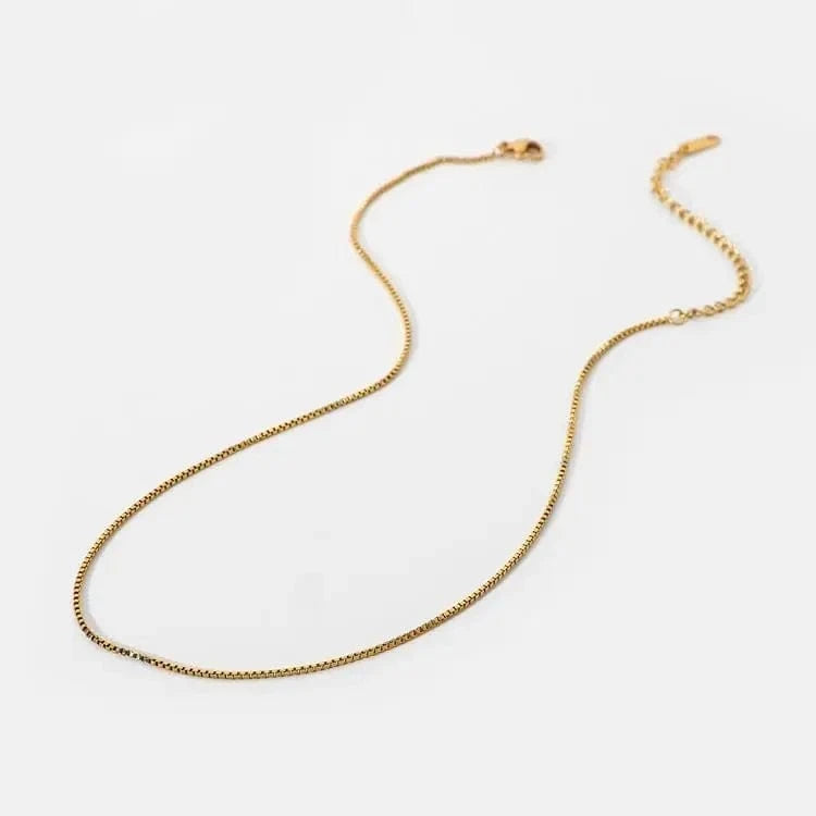 Tarnish Free / 16inches / N2454 N2454 Women Dainty Jewelry 18K Gold Plated Choker Tiny Square Cube Bead Stainless Steel Chain Necklace For Accessories