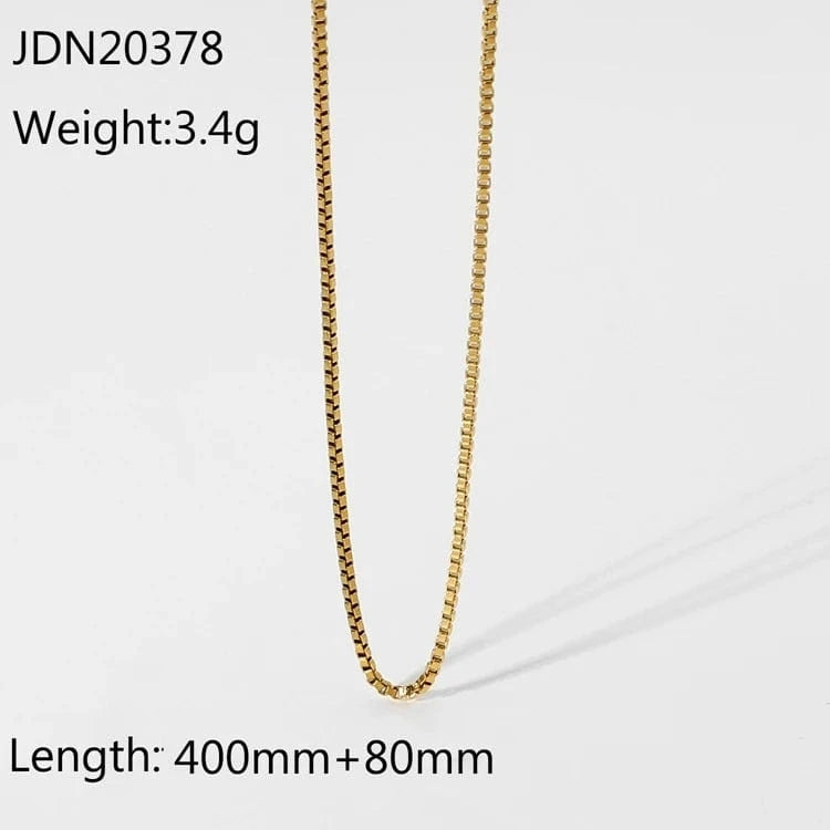 Tarnish Free / 16inches / N2454 N2454 Women Dainty Jewelry 18K Gold Plated Choker Tiny Square Cube Bead Stainless Steel Chain Necklace For Accessories