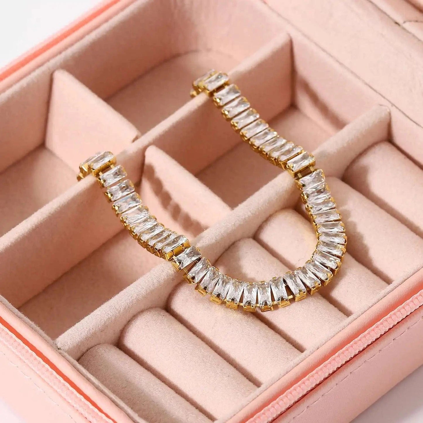 Tarnish Free / 17cm / BR1082 BR1082 Instagram Hot 18K Gold Plated Stainless Steel Jewelry Tennis Bracelets Shiny Cubic Zirconia Bracelet