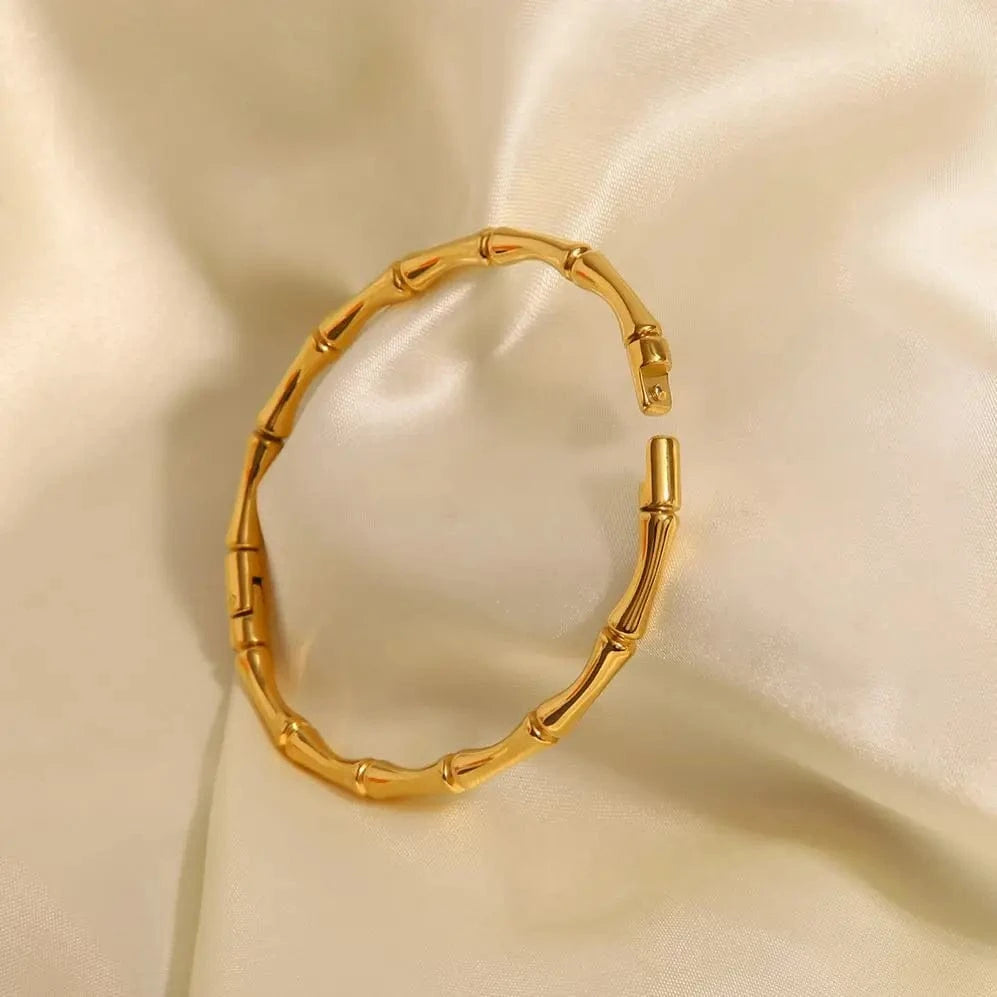 Tarnish Free / Picture / BG905 BG905 Minimalist 18k Gold Plated Stainless Steel Bracelets Jewelry Waterproof Bamboo Bangles for Girls