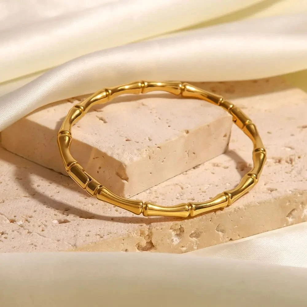 Tarnish Free / Picture / BG905 BG905 Minimalist 18k Gold Plated Stainless Steel Bracelets Jewelry Waterproof Bamboo Bangles for Girls