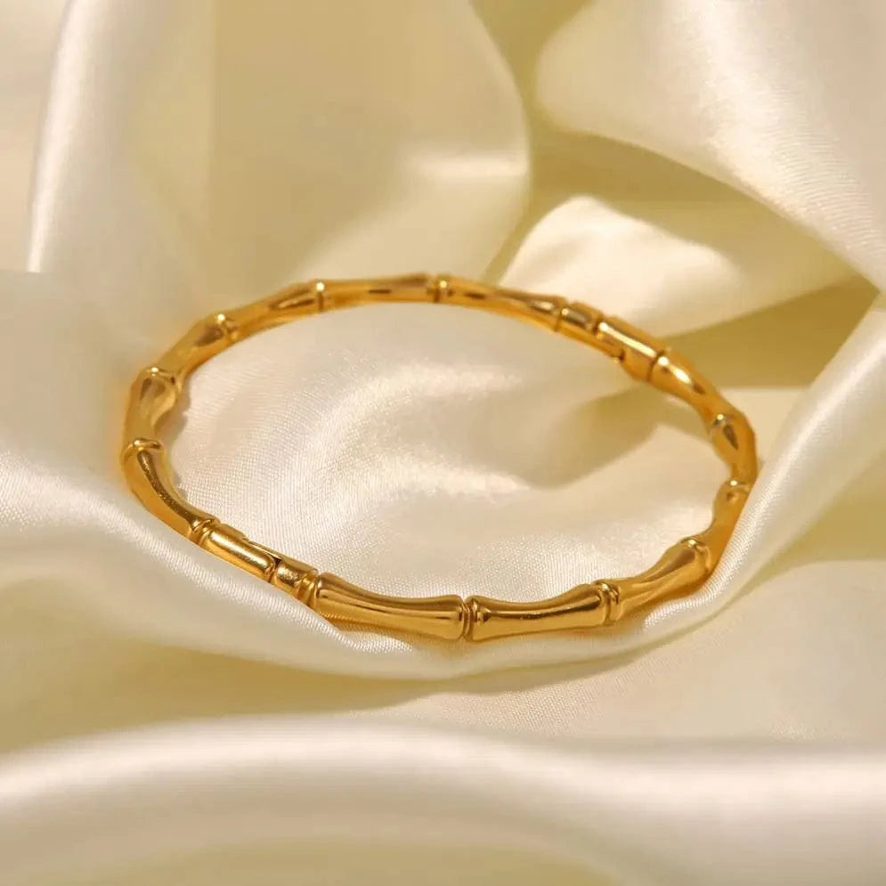 Tarnish Free / Picture / BG905 BG905 Minimalist 18k Gold Plated Stainless Steel Bracelets Jewelry Waterproof Bamboo Bangles for Girls