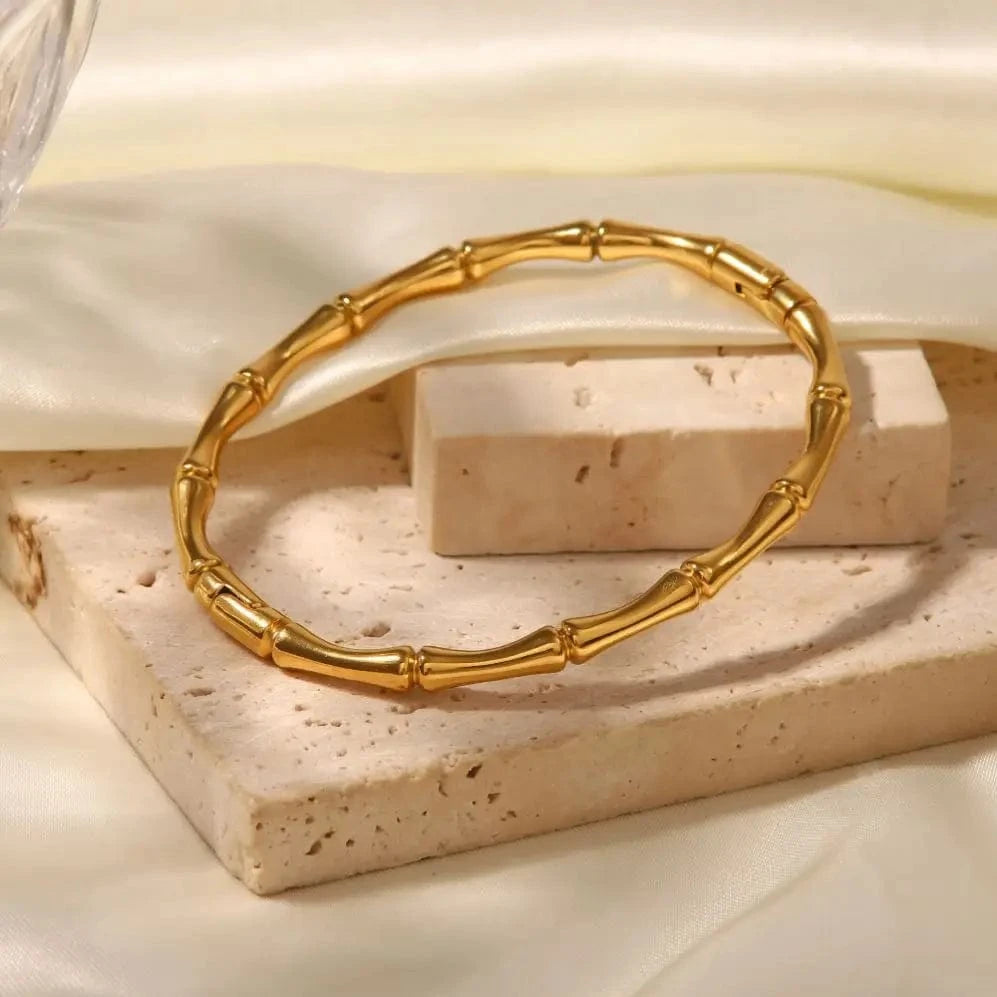Tarnish Free / Picture / BG905 BG905 Minimalist 18k Gold Plated Stainless Steel Bracelets Jewelry Waterproof Bamboo Bangles for Girls