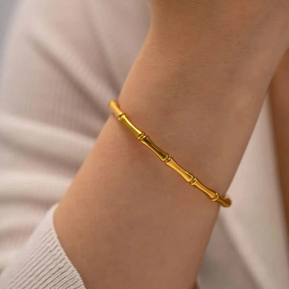 Tarnish Free / Picture / BG905 BG905 Minimalist 18k Gold Plated Stainless Steel Bracelets Jewelry Waterproof Bamboo Bangles for Girls
