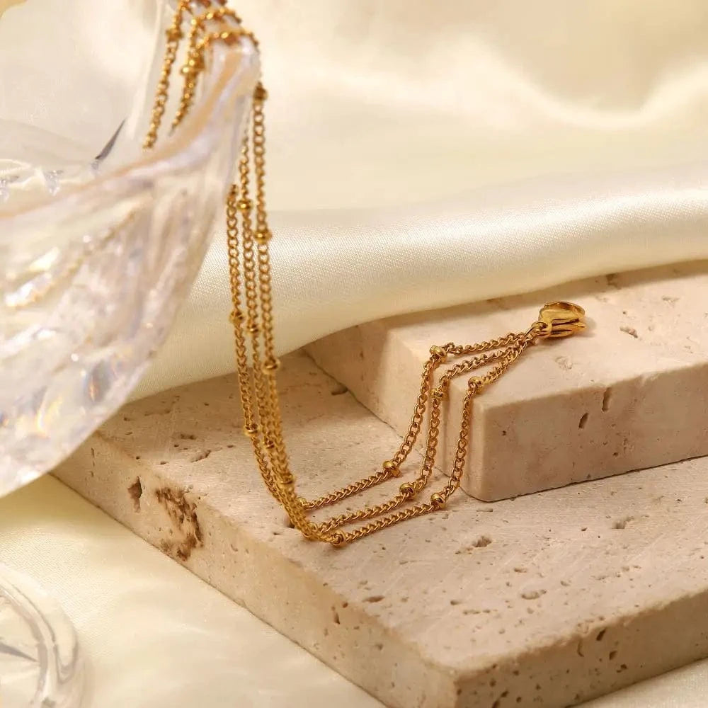 Tarnish Free / Picture / BR1013 BR1013 INS 18k Gold Plated Stainless Steel Jewelry Party Gift Dainty Bead Chain Three Layer Bracelet for Girls