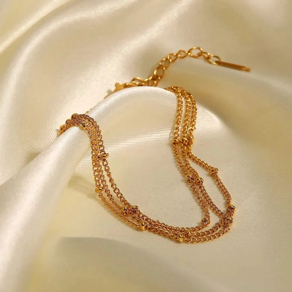 Tarnish Free / Picture / BR1013 BR1013 INS 18k Gold Plated Stainless Steel Jewelry Party Gift Dainty Bead Chain Three Layer Bracelet for Girls