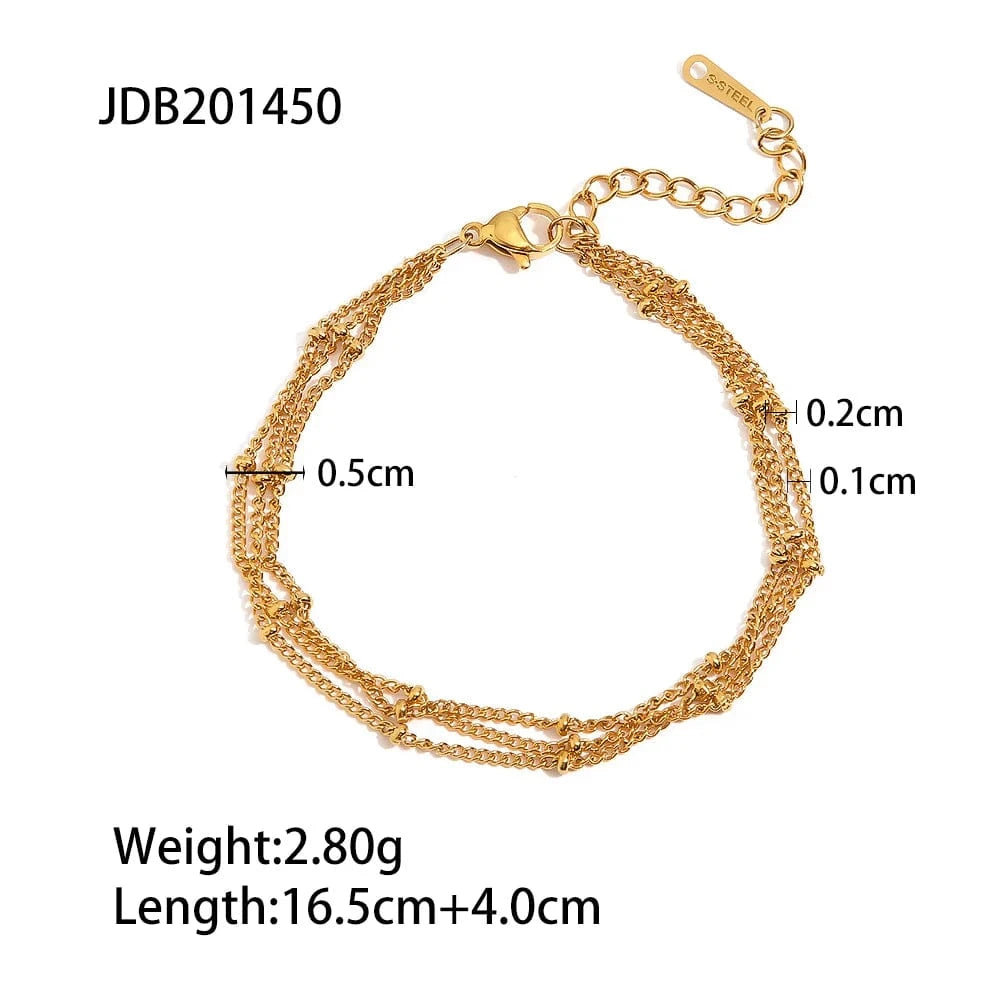 Tarnish Free / Picture / BR1013 BR1013 INS 18k Gold Plated Stainless Steel Jewelry Party Gift Dainty Bead Chain Three Layer Bracelet for Girls