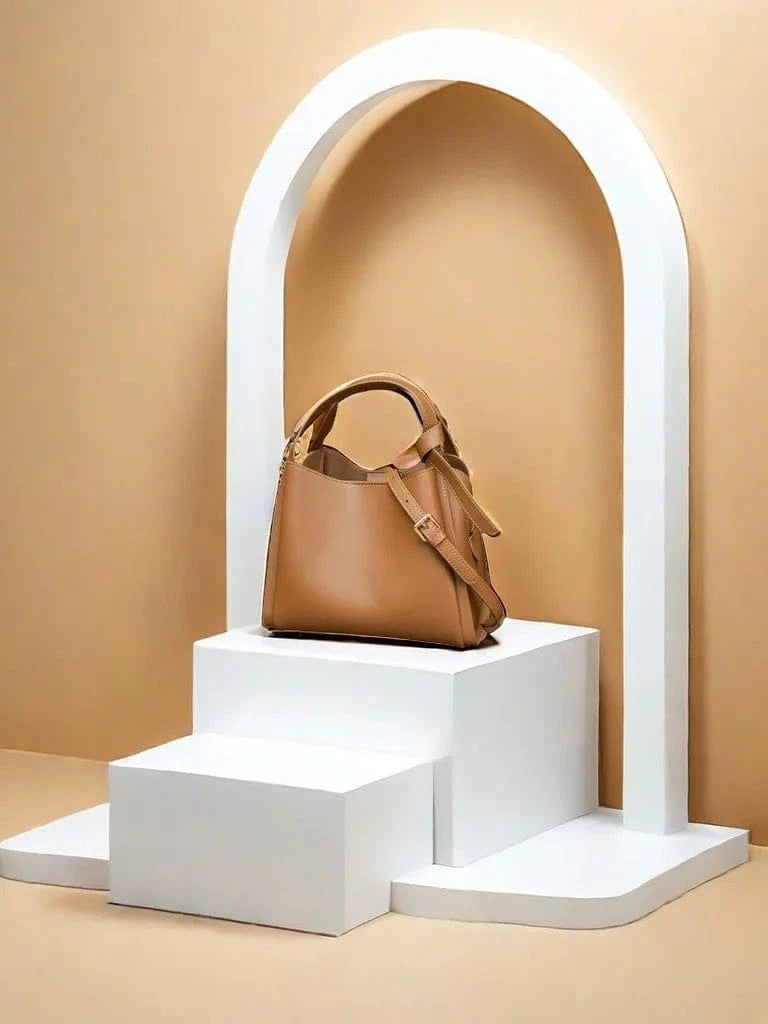 Tea Brown / 23*14.5*20cm 2025 Luxury Genuine Leather Handbags Ladies Real Leather Bucket Shaped Messenger Crossbody Handbag Wholesale Tote Shoulder Bag