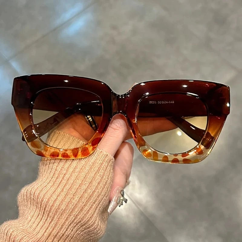 Tea Chic Gradient Cat Eye Fashion Sunglasses for Women - Trendy Anti-Reflective Fashion Shades with Color Block Design,Beach & Party