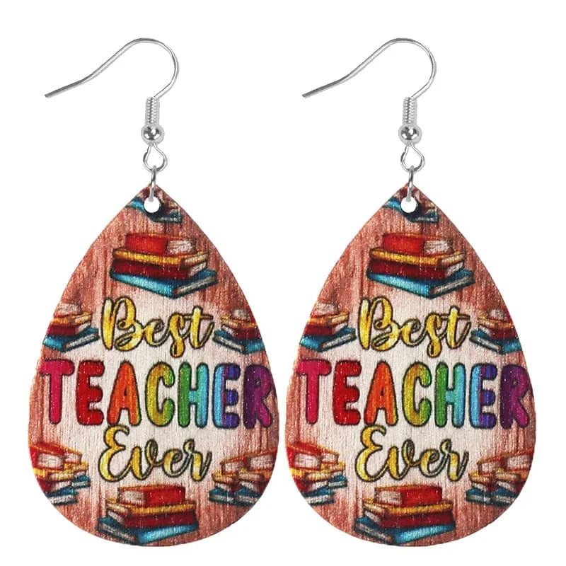 Teachers'Day Earring / 3 Colorful Fancy Teachers'Day Gift Water Drop Wood Pendant earrings Learning season teacher Wooden earrings