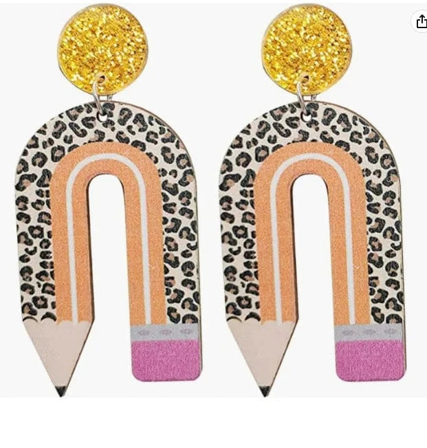 Teachers'Day Earring / 4 Colorful Fancy Teachers'Day Gift Water Drop Wood Pendant earrings Learning season teacher Wooden earrings
