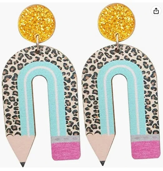 Teachers'Day Earring / 5 Colorful Fancy Teachers'Day Gift Water Drop Wood Pendant earrings Learning season teacher Wooden earrings