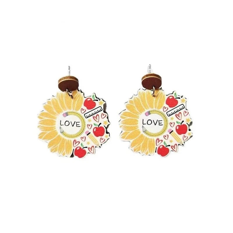 Teachers'Day Earring / 8 Colorful Fancy Teachers'Day Gift Water Drop Wood Pendant earrings Learning season teacher Wooden earrings