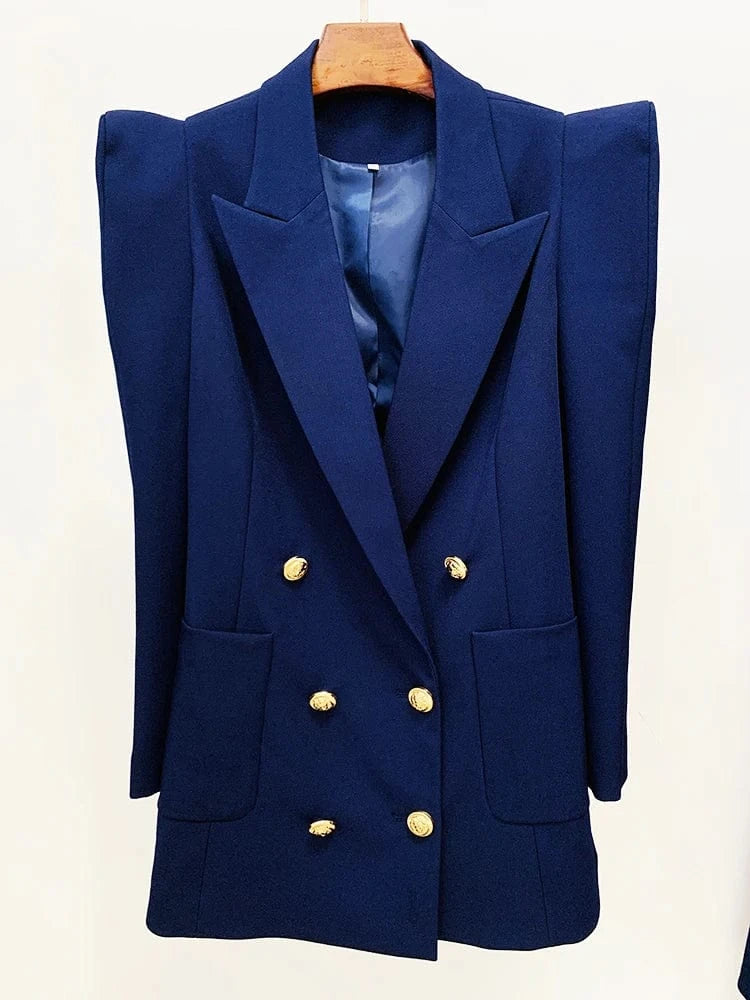 The Blazer Only / XXL HIGH STREET Newest Runway Fashion 2024 Designer Jacket Women Peak Strong Shoulder Lion Buttons Double Breasted Blazer pants Set