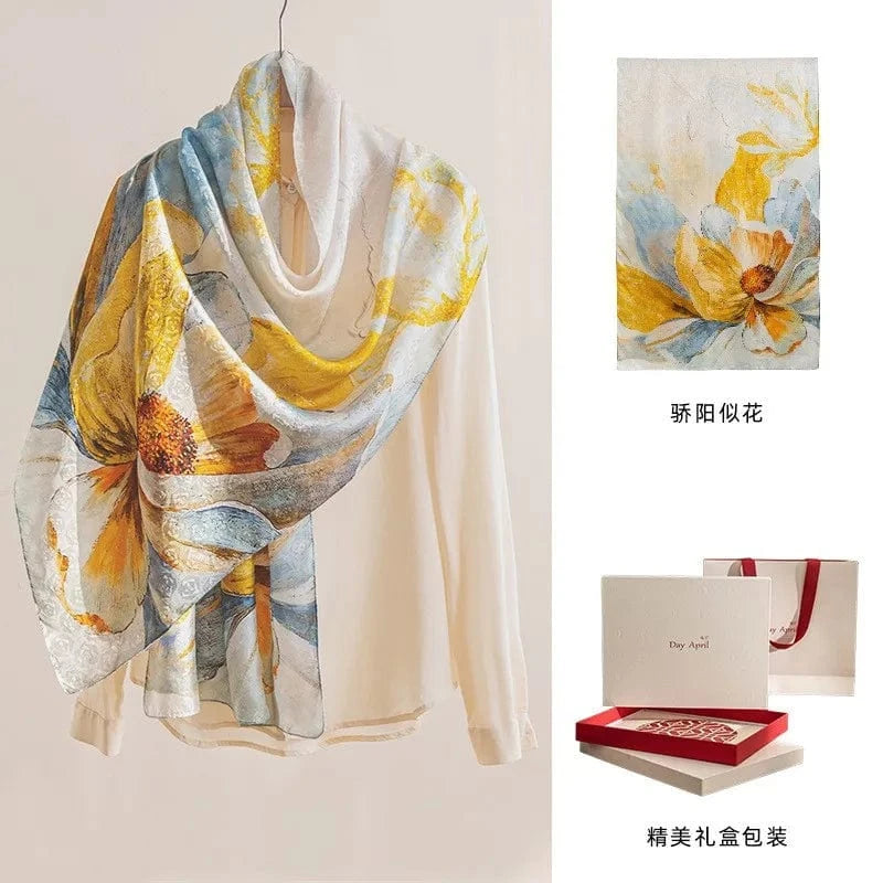 The sun like flower High-end women's new 100 mulberry silk scarf shawl cheongsam 170 * 55cm