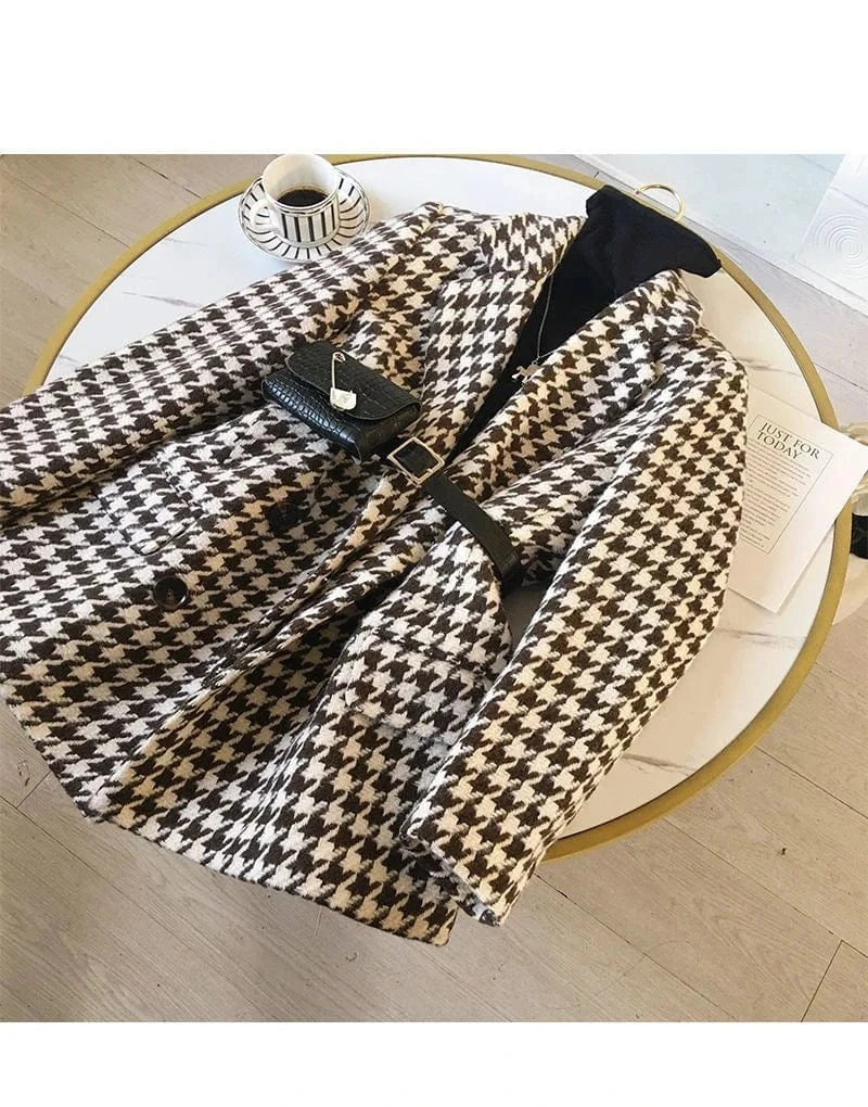 Thick Plaid Blazer Women Wool Coat 2025 New Spring And Autumn Suit Jacket Female Tide Ins Woolen Coat Blazer Femme Tops Outerwe