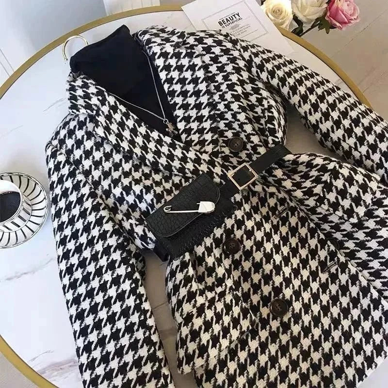 Thick Plaid Blazer Women Wool Coat 2025 New Spring And Autumn Suit Jacket Female Tide Ins Woolen Coat Blazer Femme Tops Outerwe
