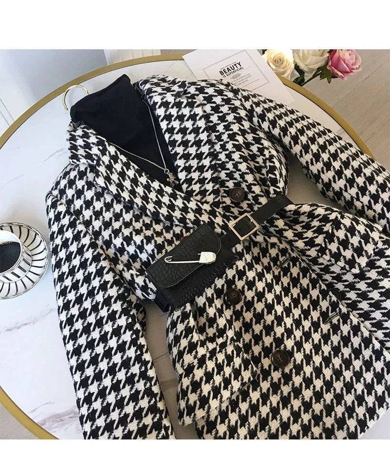 Thick Plaid Blazer Women Wool Coat 2025 New Spring And Autumn Suit Jacket Female Tide Ins Woolen Coat Blazer Femme Tops Outerwe