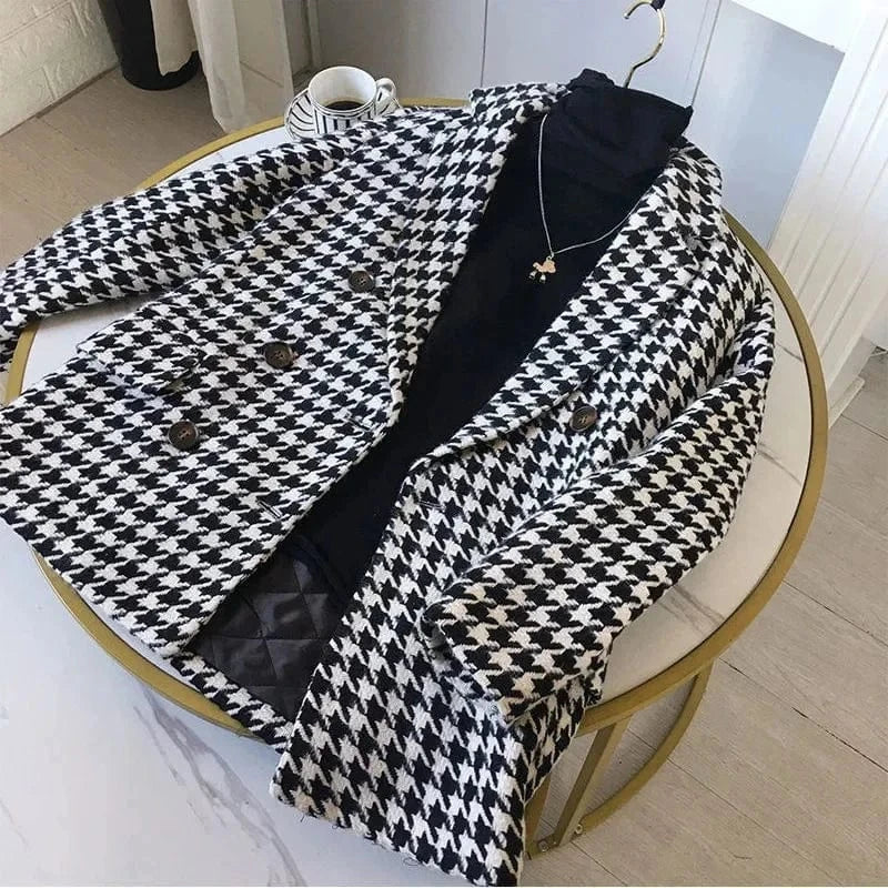 Thick Plaid Blazer Women Wool Coat 2025 New Spring And Autumn Suit Jacket Female Tide Ins Woolen Coat Blazer Femme Tops Outerwe