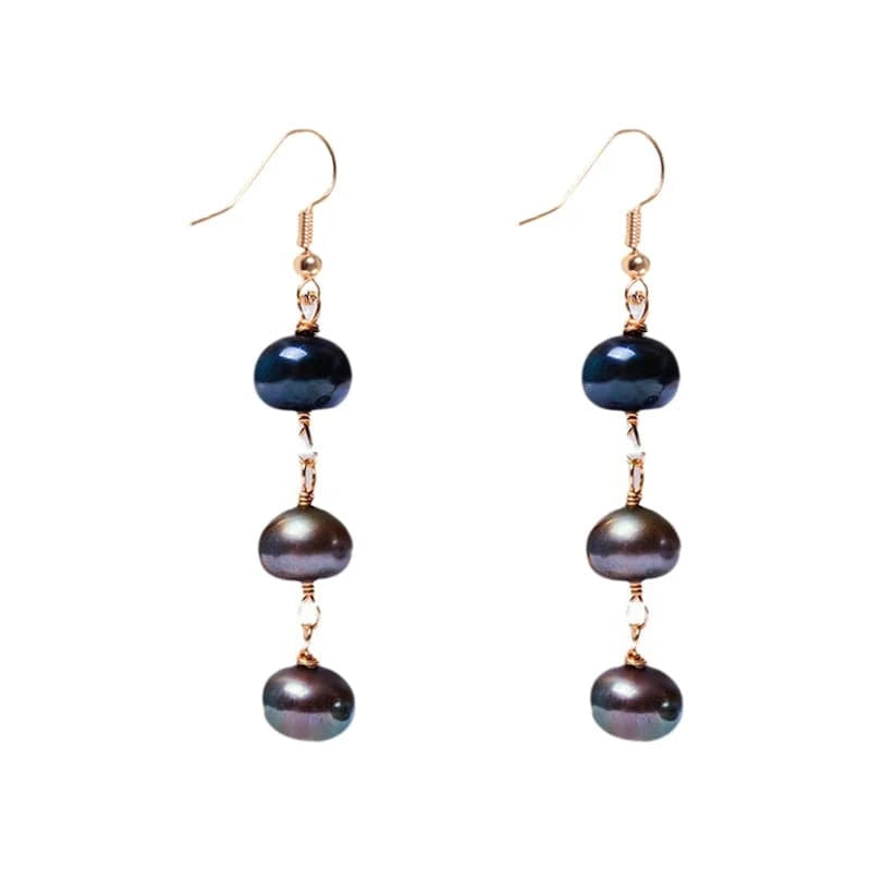 Three beads Hawaii island style black pearl earrings handmade niche design freshwater pearl earrings jewelry