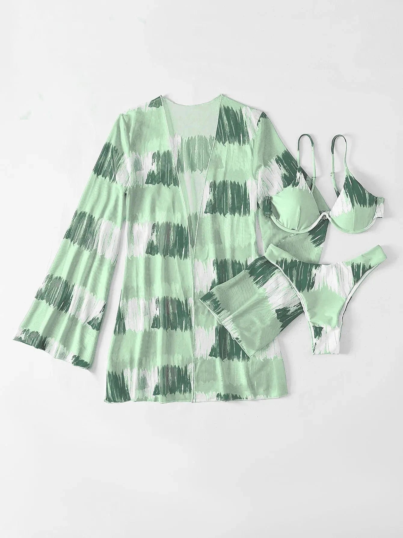 Three Pieces Bikini Set Cover Up Women 2024 New Push Up Twist Swimsuit Print Long Sleeve Swimwear Biquini Bathing Suit Summer