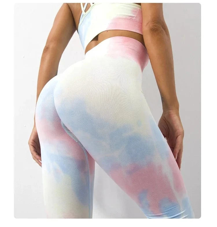 Tie Dyed Yoga Suits Sports Leggings Women Seamless High Waist Push Up Tights Fitness Workout Jogger Sets Recycled Gym Sportswear