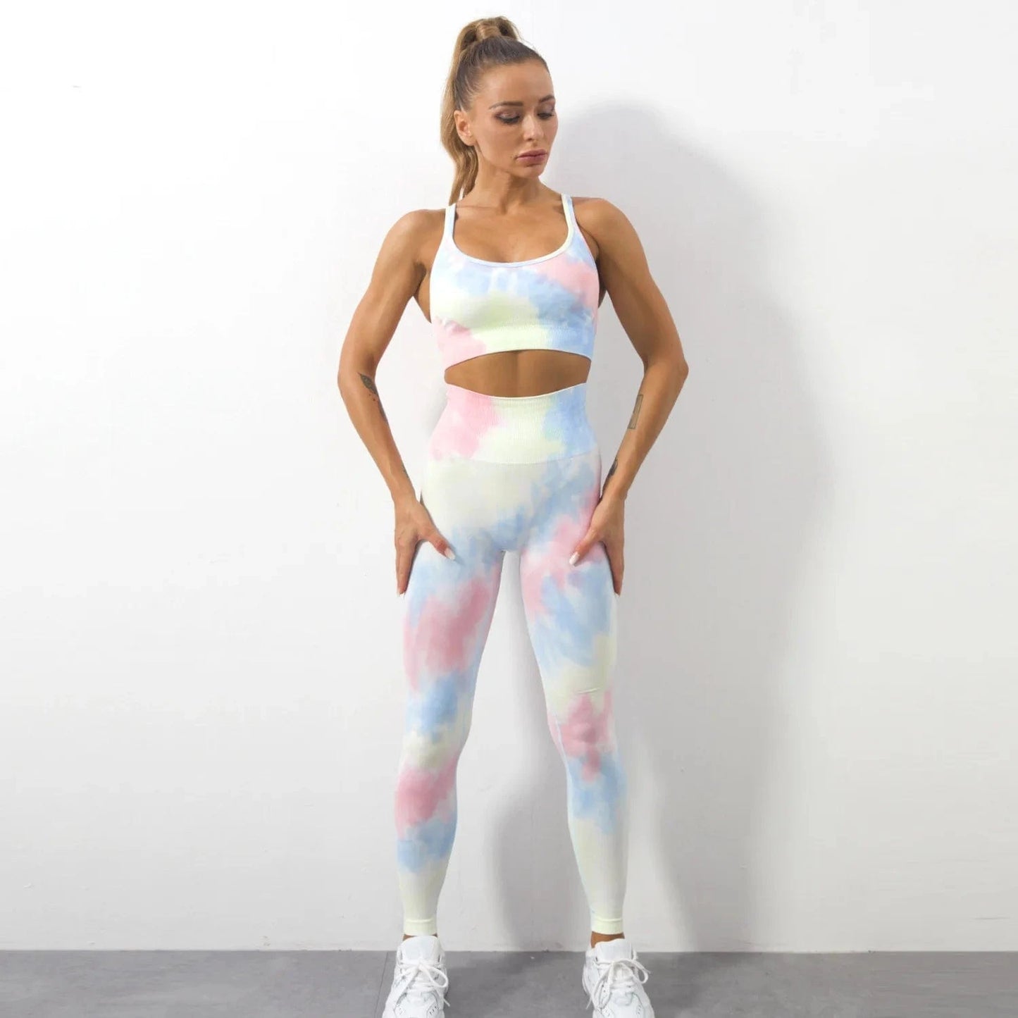 Tie Dyed Yoga Suits Sports Leggings Women Seamless High Waist Push Up Tights Fitness Workout Jogger Sets Recycled Gym Sportswear