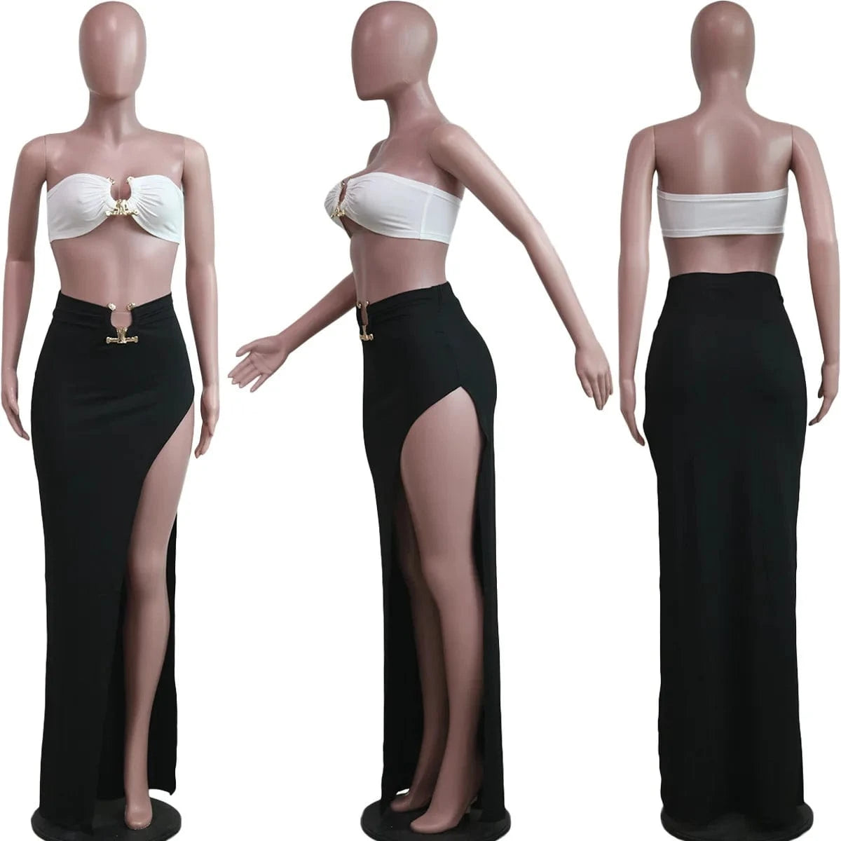 Tight Slit Skirt Two Piece Set Tube Top and Skirt Suit Stretch Women Clothing Set for Woman Summer Two Piece Bra Top Skirt Set